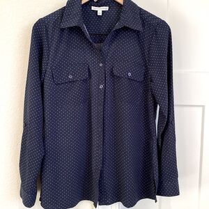 Women’s Notations Long-Sleeve Collared Button-Up Shirt Blouse Polka Dot